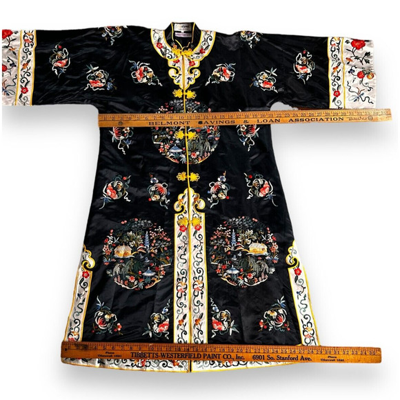 Vintage Chinese ESME Embroidered 100% Silk Circa 1950's Mandarin Kimono Robe L - Picture 11 of 16
